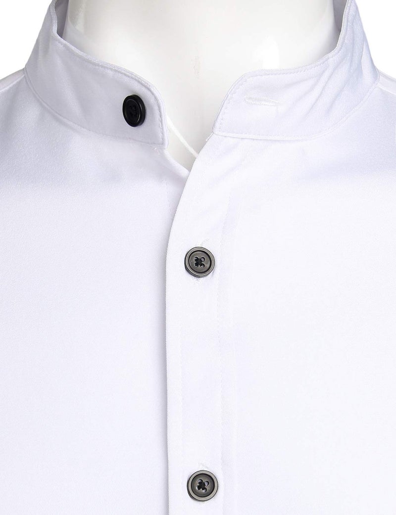 ZEROYAA Mens Hipster Solid Slim Fit Long Sleeve Mandarin Collar Dress Shirts ZLCL08 White Black Small - Image 3